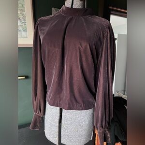 Chocolate brown velour velvet turtleneck blouse Banana Republic size extra large